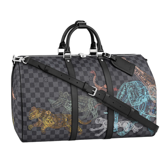 Louis Vuitton Keepall Bandouliere 50 Damier Graphite Stamps Animals Weekend Bag - Picture 1 of 12